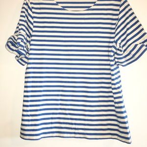J Crew Striped Ruffle Sleeve Top